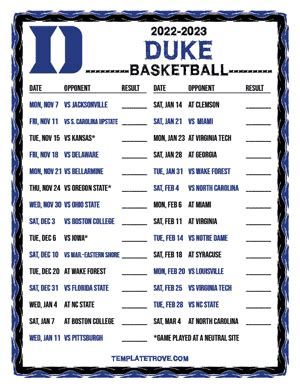 duke basketball schedule 2022 2023.